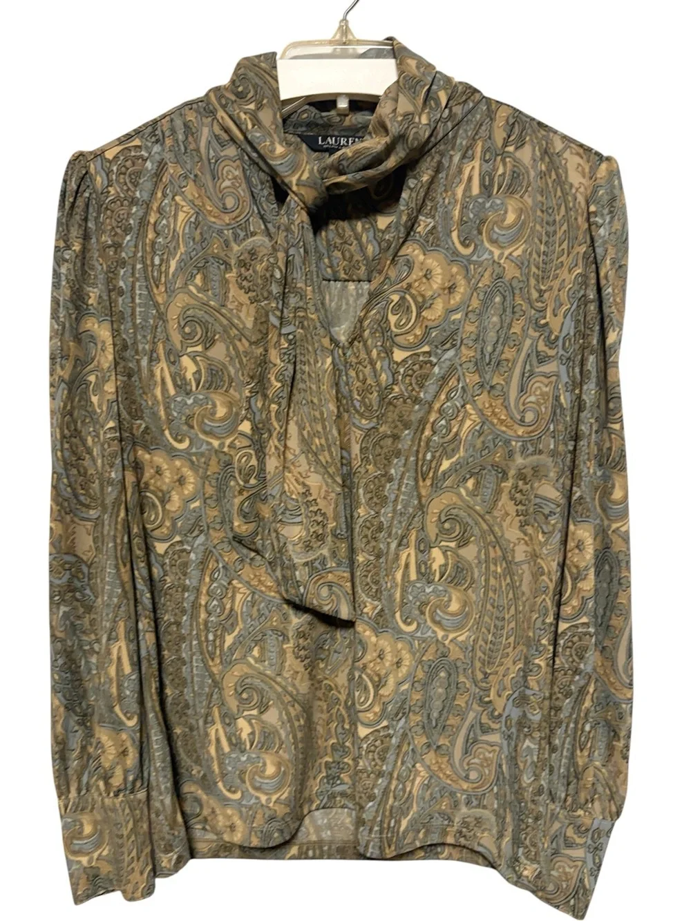 LAUREN RALPH LAUREN Paisley Tie Neck Blouse Size S Long Sleeve Top